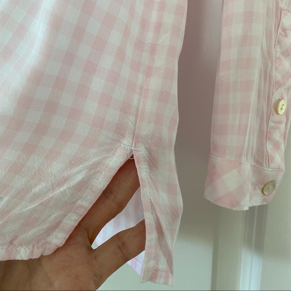 J Jill Pink Gingham Popover Rayon Blouse w Notch Neckline w MEASUREMENTS! - Picture 5 of 9
